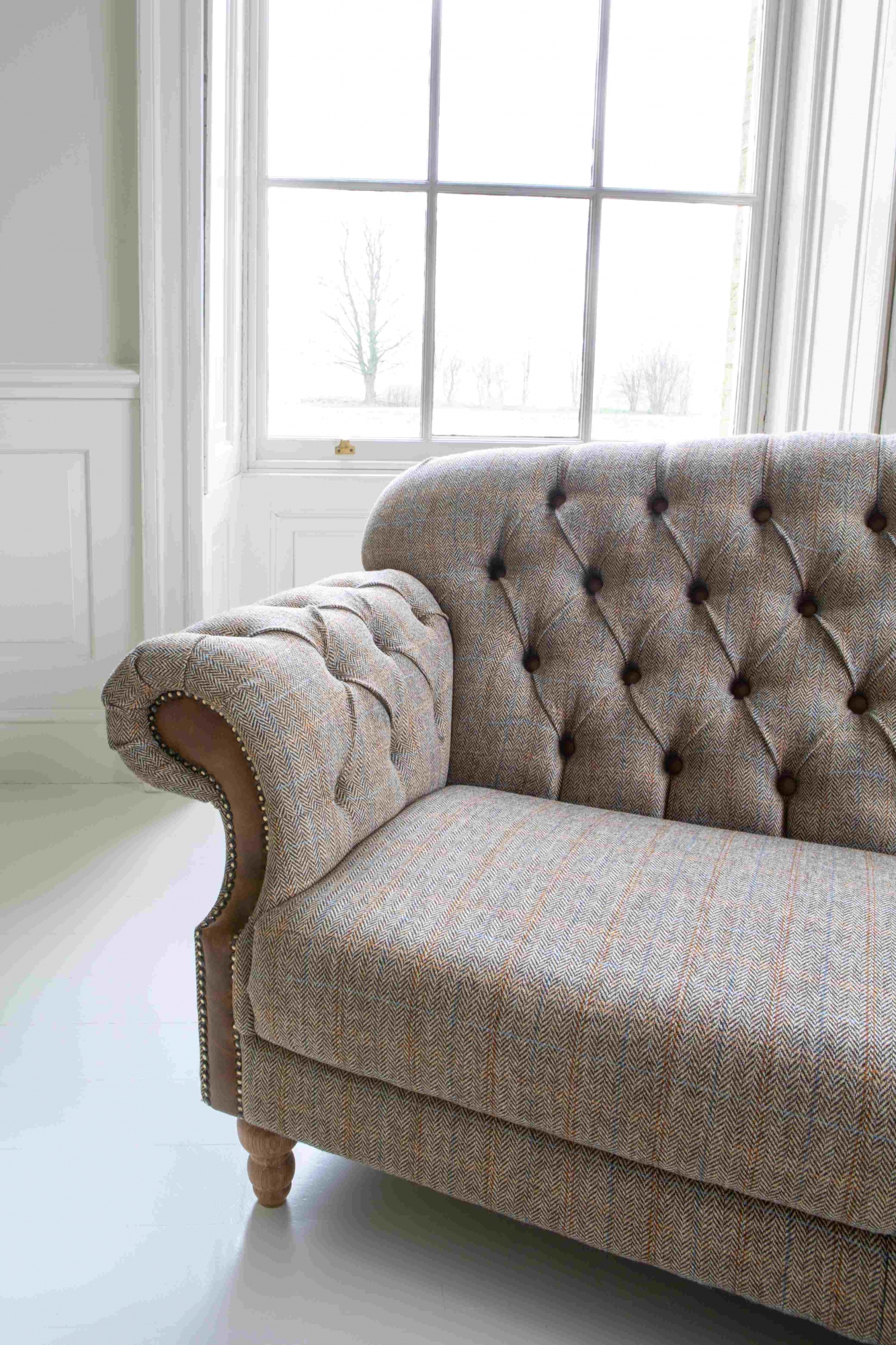 vintage Haworth 2 Seater Sofa in Hunting Lodge Tweed with Medium Oak ...