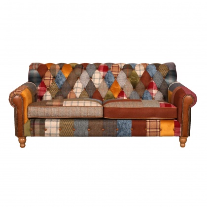 Dickinson Large 2.5 Str Sofa - in Patchwork & Tan Leather with Medium oak Legs