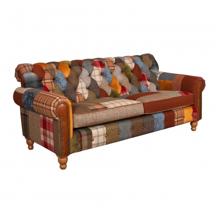 Dickinson Large 2.5 Str Sofa - in Patchwork & Tan Leather with Medium oak Legs