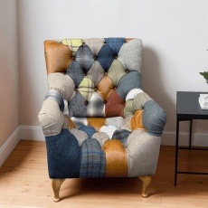 Bamford Club Patchwork Armchair with Medium Wood Legs - Fast Track