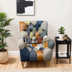 Bamford Club Patchwork Armchair with Medium Wood Legs - Fast Track