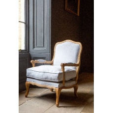 Bardney Armchair with Natural Linen in Distressed Oak Wood (New 2024)