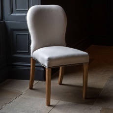 Pavilion Dining Chair - Natural Linen Grey Oil Legs & Brass Studs