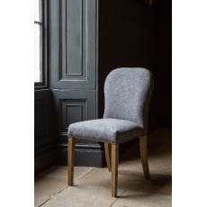 Pavilion Dining Chair - Natural Linen Grey Oil Legs & Brass Studs