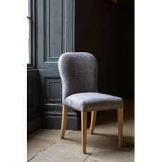 Pavilion Dining Chair - Natural Linen Grey Oil Legs & Brass Studs