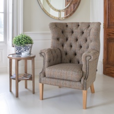 Kensington Deluxe Chair with Buttoned Arms (3HTW Hunting Lodge & Tan Leather)