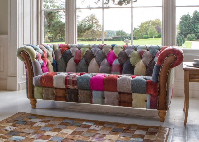 vintage Harlequin Patchwork 3-Seater Chester Club - Fast Track Delivery