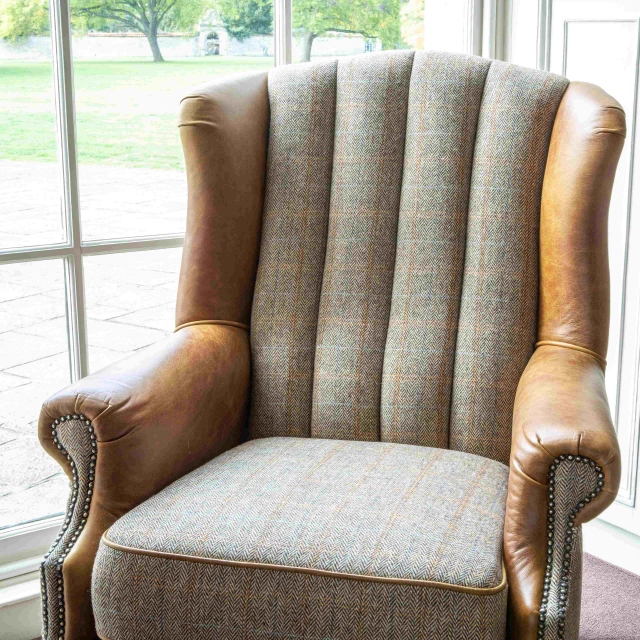 Harris tweed and online leather armchair