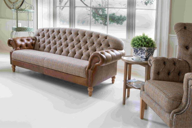 vintage Haworth 3 Seater Sofa in Hunting Lodge Tweed with Medium Oak Legs (New 2024) - Fast Track
