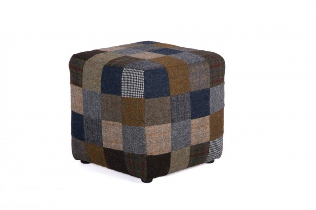vintage Framed Cube Stool Mixed Wool (Only Patchwork - No Leather)