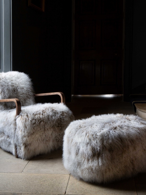 vintage Yetti-Ewe Merino Luxury Wool Armchair Chair - Sheepskin 100% Natural Mongolian Wool (New 2024)